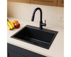 Moderne Keukenspoelbak 50×60cm – PVD304 Roestvrij Staal Onderbouw Gootoog – Zwarte Spoelbak voor Keuken met Duurzaam & Corrosiebestendig Ontwerp