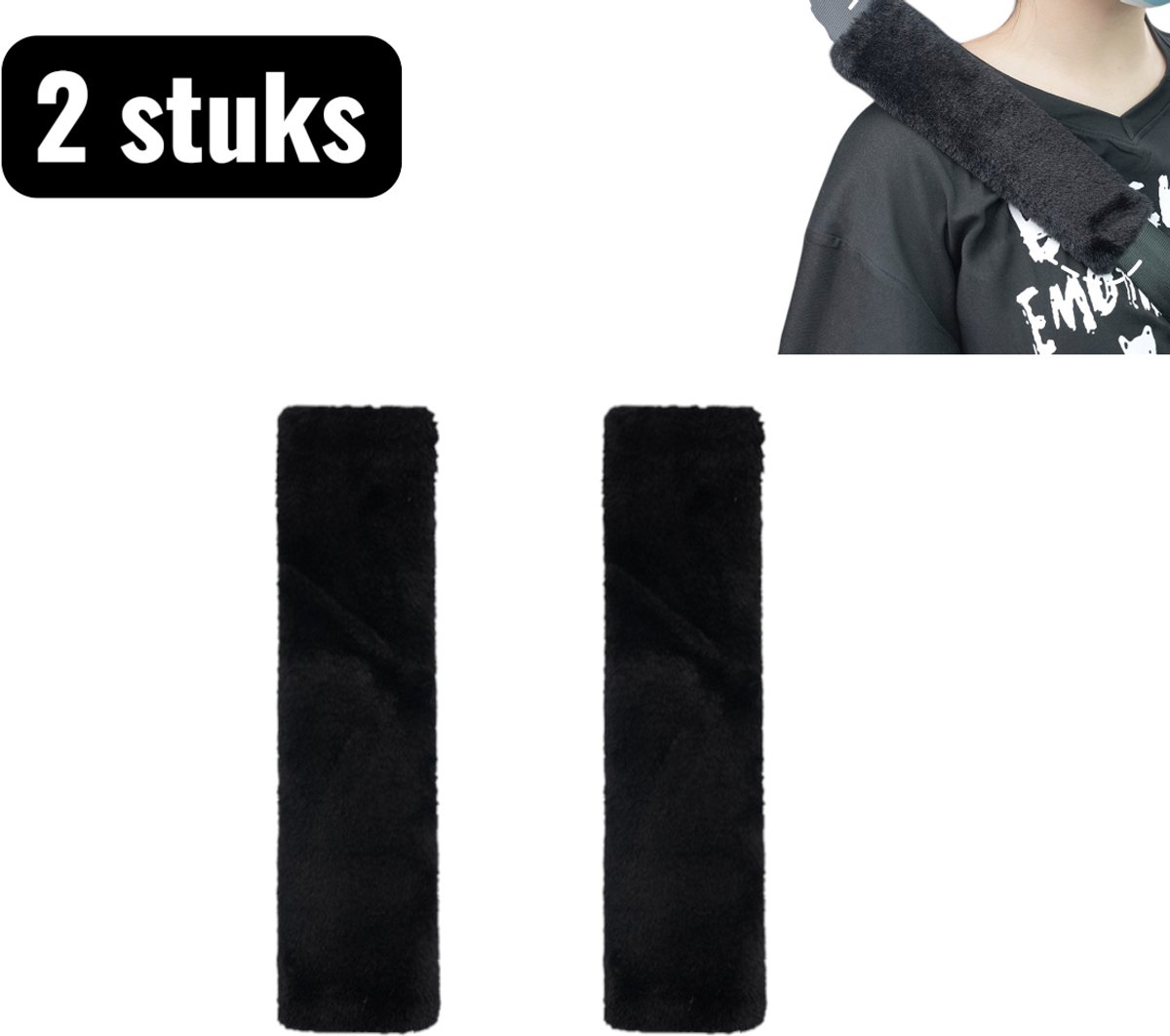 Image of 2 stuks - Gordelhoezen - Autogordel Beschermer - Auto accessoires - Zachte Pluche Gordel Hoes voor Meer Comfort - Universele gordelbeschermer - Geschikt voor autogordels, Verbetert het rijcomfort - Zwart