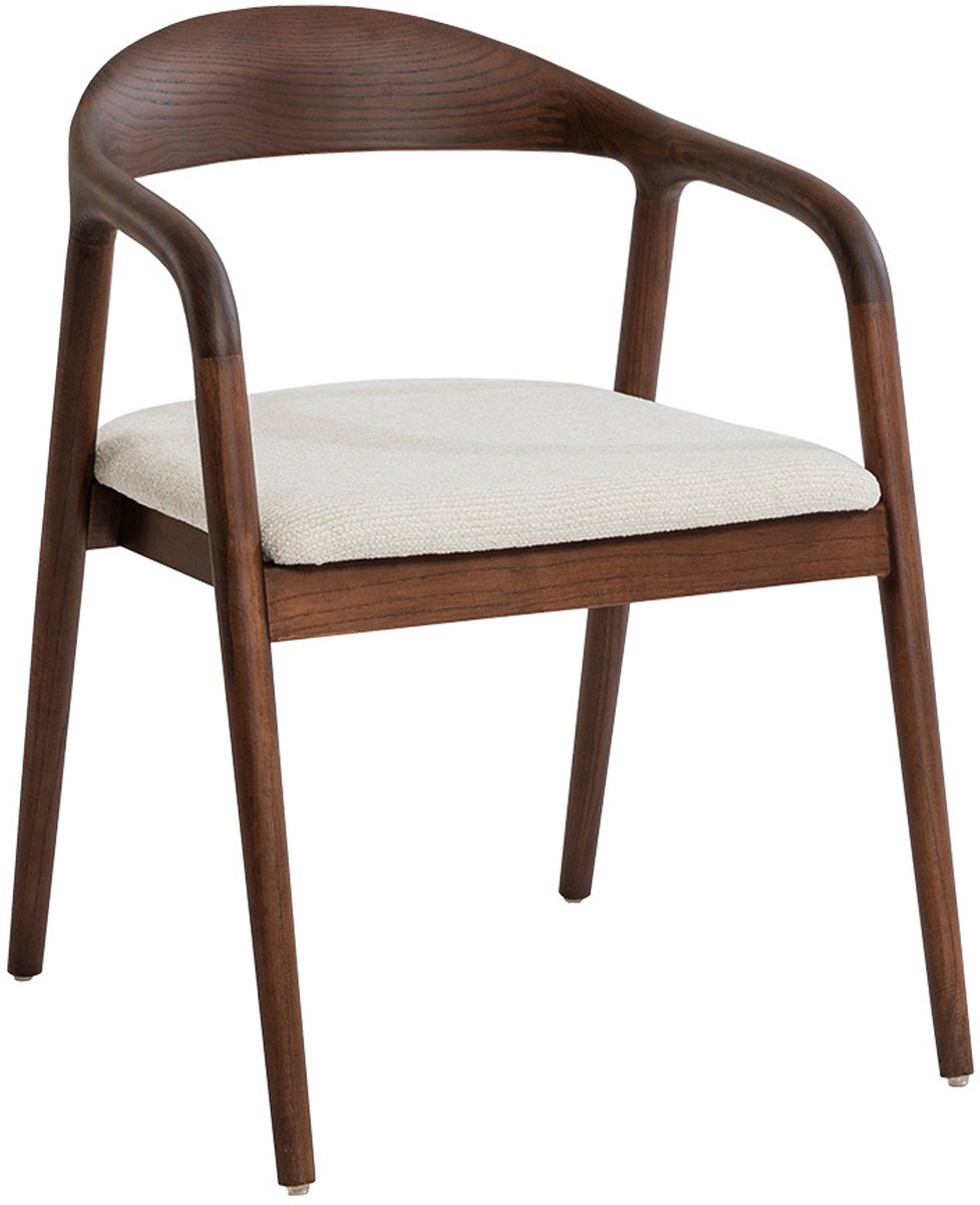 Rousseau Eetkamerstoel Claire Walnoot kleur – Massief Essenhout – Beige Stoffen Zitting – Armleuningen – gemonteerd beige Walnoot