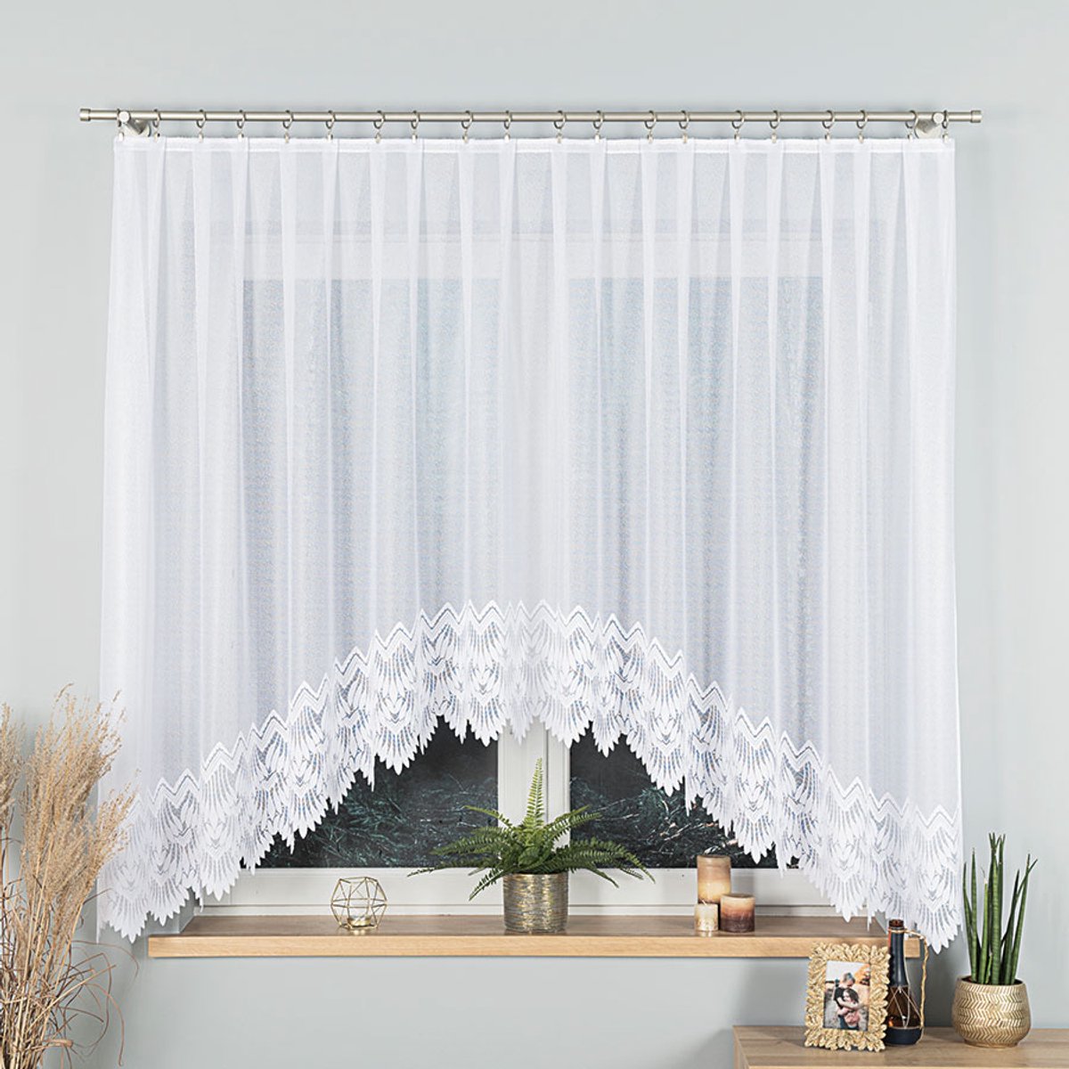 Markizeta Felicja Serie - Jacquard Kant-en-Klare Gordijn - 300x160 cm - Witte Kleur - Moderne Geometrische Vorm