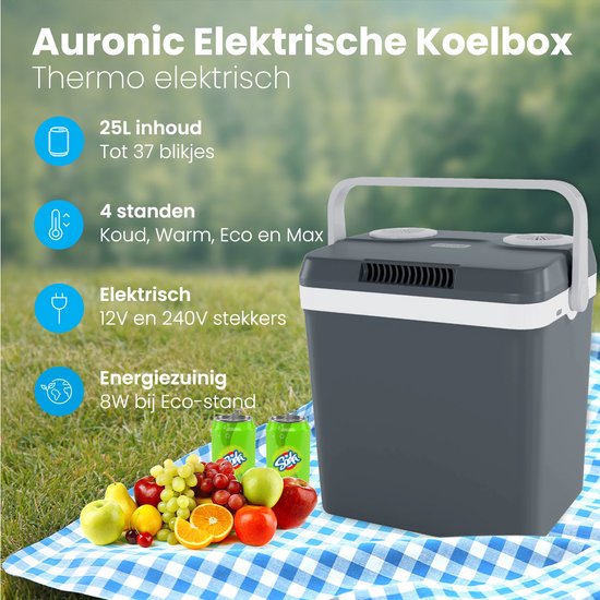 Auronic Koelbox Elektrisch 12V en 230 volt - Coolbox - Auto - 25L - Frigobox - Grijs van Auronic — afbeelding 2