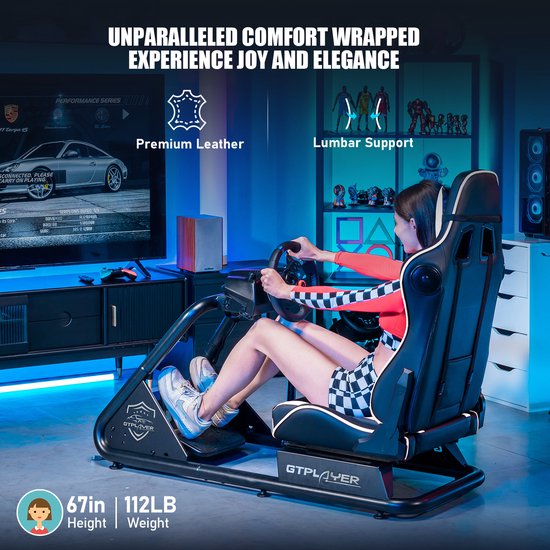 Racestoel, Simulator Cockpit, SIM Racing Cockpit, racesimulator stuurwielstandaard met luidsprekers, stuurwiel en pedaalsteun, Wit van Vevor — afbeelding 4