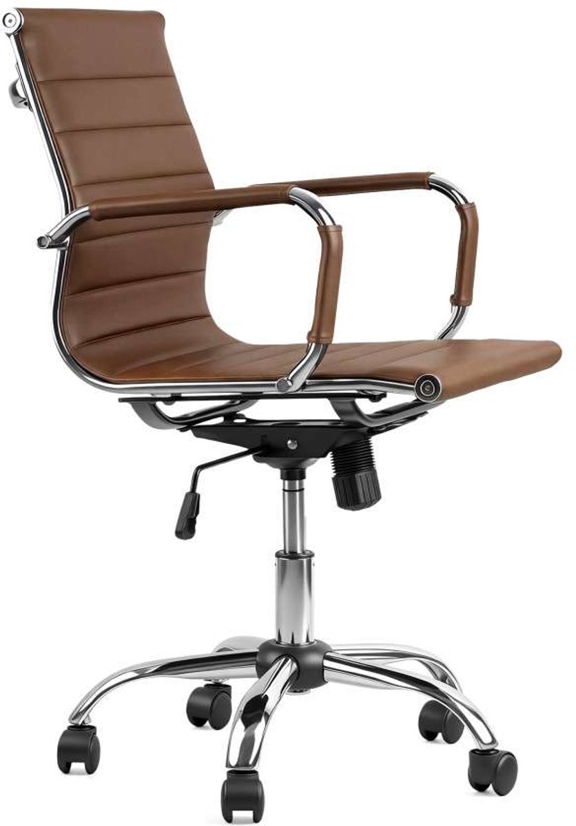 Feel Furniture - Luxe Bureaustoel - Lage Rugleuning - Congac met Zilveren Frame