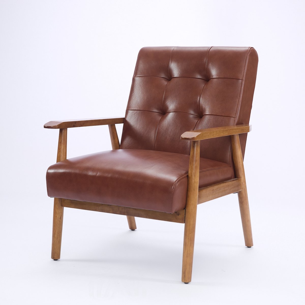 Sweiko Fauteuil - Kunstleer - Houten frame - Rubberhout poten - Bruin