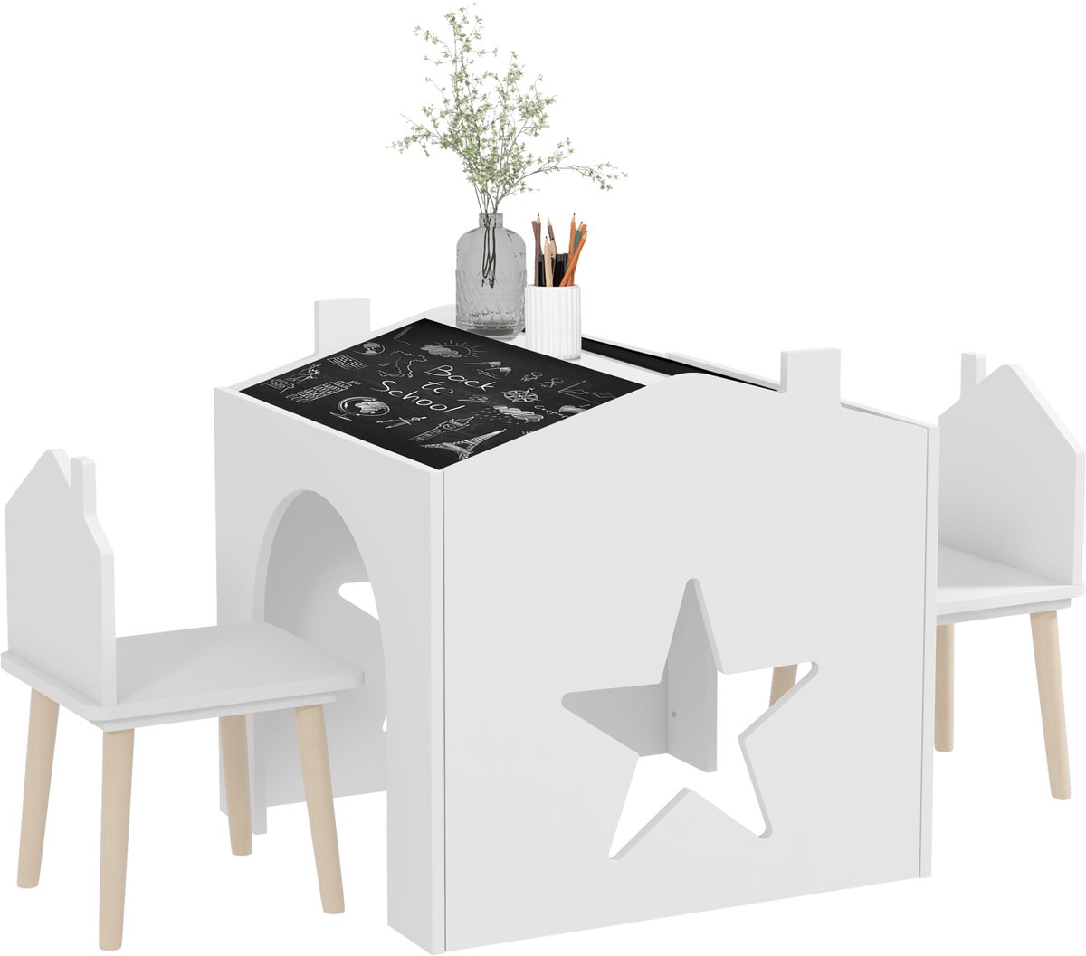 AIYAPLAY - Kindertafel en -stoelenset - MDF - 61x58x59cm - Wit