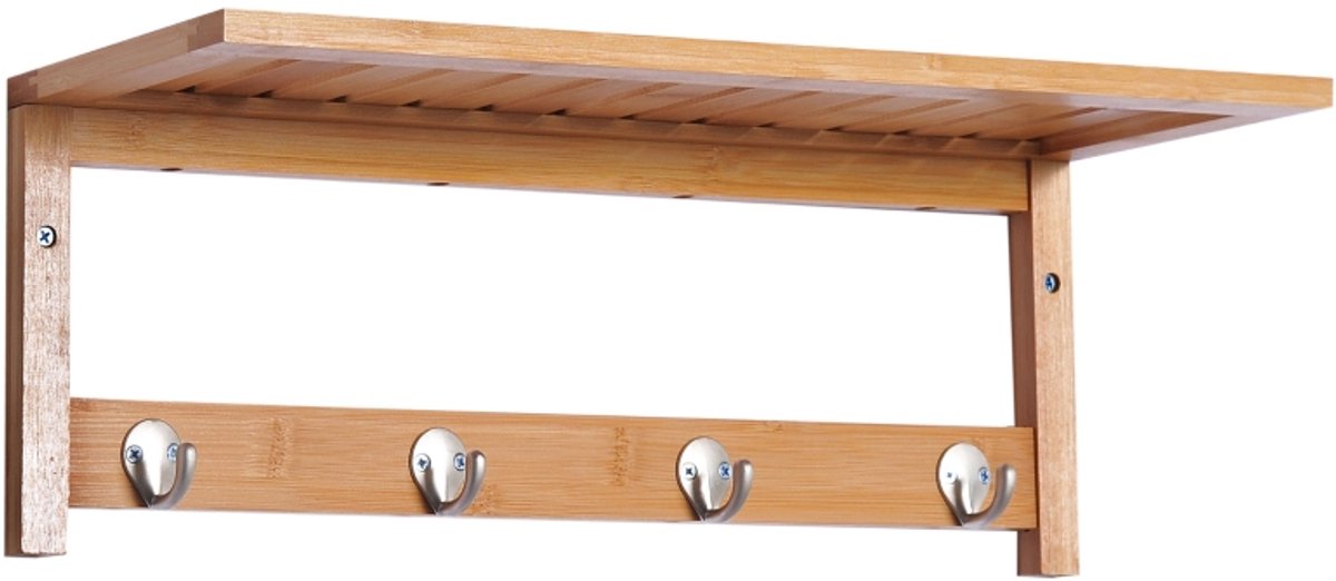 Wandkapstok met haken, ruimtebesparend, draagvermogen 5 kg, 50 x 16 x 17,5 cm, natuurlijk hout