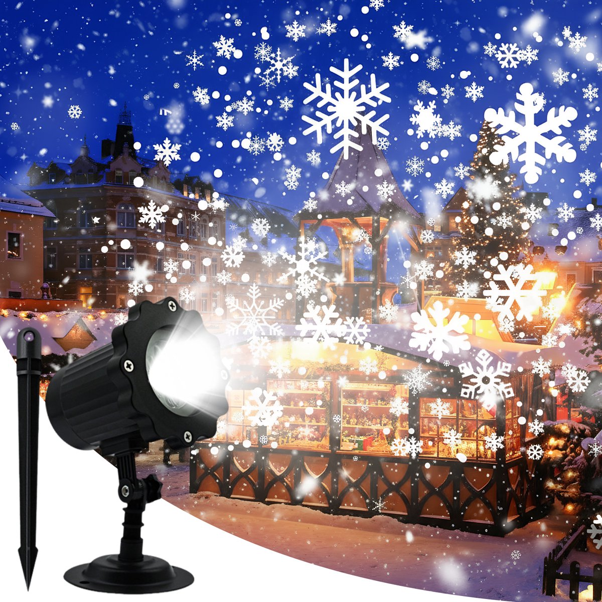 QTTVBTNA - 1 Stuk IP65 Waterdichte Kerst Projector voor Buiten - Sneeuwvlok Lichtshow - Geschikt voor Tuin, Feest & Nieuwjaar - Eenvoudig te Installeren Buitenverlichting