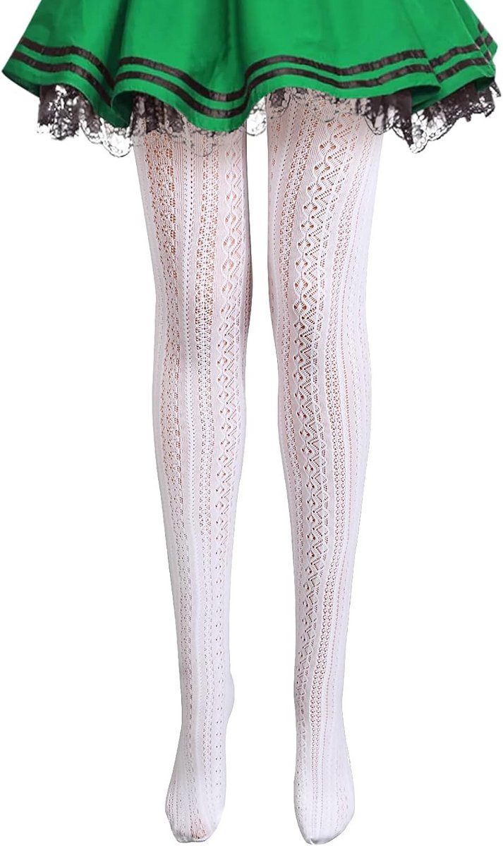 Dames Panty Wit Zwart Gevlochten Patroon voor Oktoberfest Carnavalskostuum