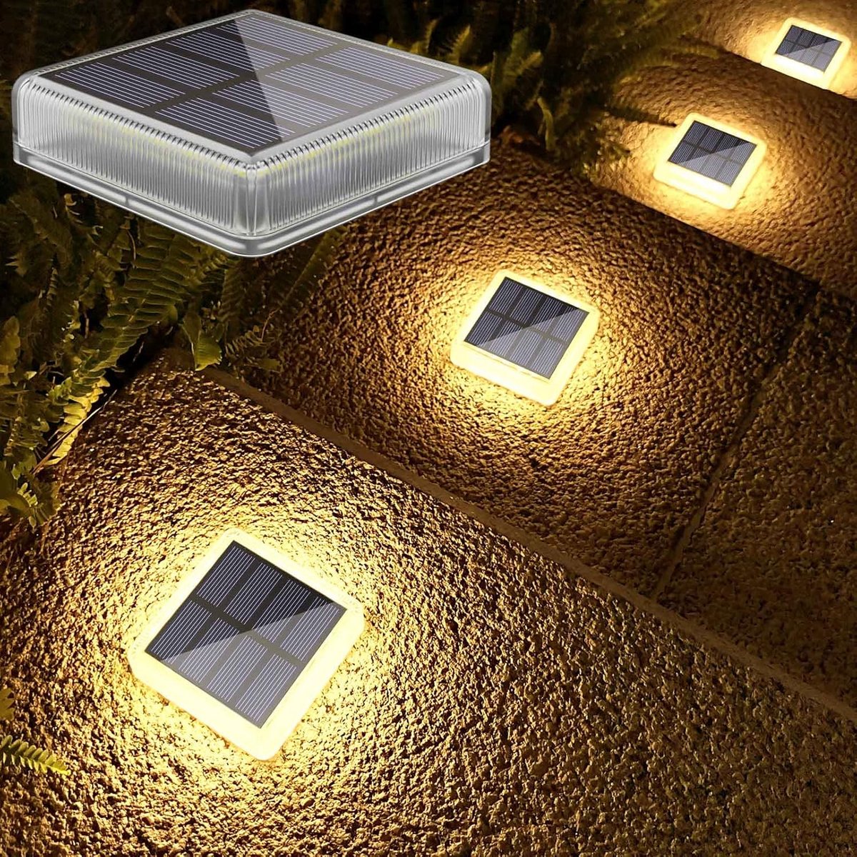 Set van 4 LED Buitenlampen op Zonne-energie, Warmwit, IP68 Waterdicht voor Pad en Trap