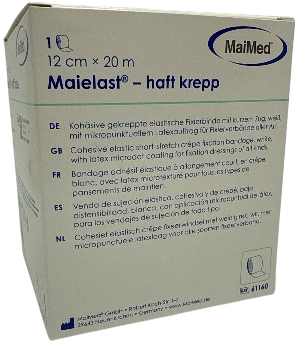 Maielast-haft crêpe - Fixatieverband 12cm x 20m