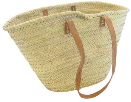 Baskin ® - Boodschappentas - Riet - 100% Natuurlijke Materialen - Boodschappentassen - 50 (L) x 45 (H) x 18 (D) cm - Strandtassen - Rieten strandtas - Lang hengsel