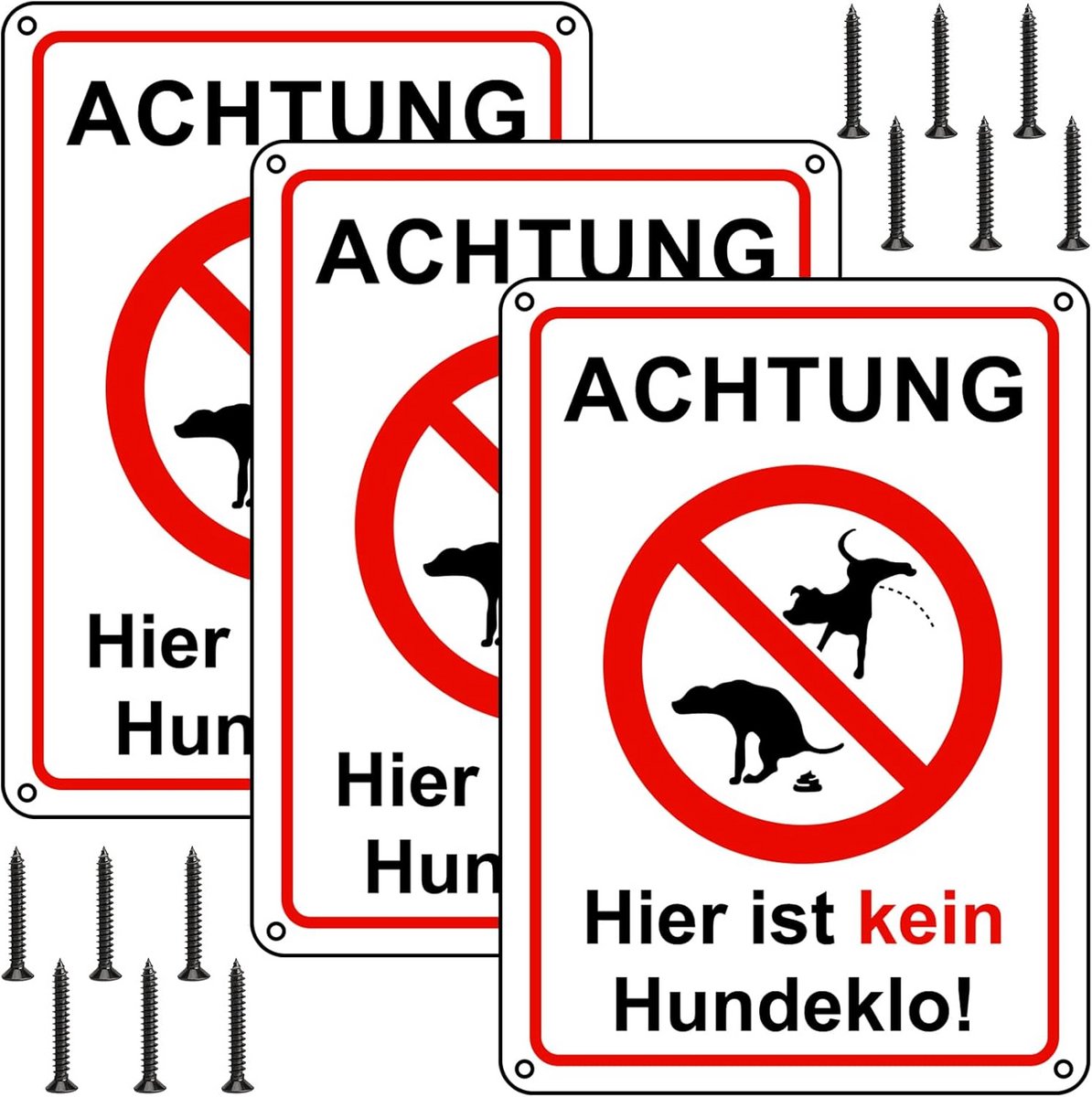 3 Delige Verboden Hondentoilet Bord - 18x25 cm Aluminium - Weerbestendig Waarschuwingspaneel