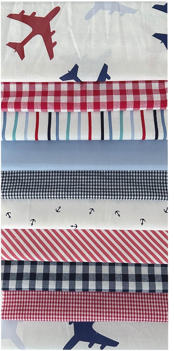 BINK Bedding - 10 lapjes - Quilt Patchwork - Rood Wit Blauw 25 x 25 cm. Set = 10 lapjes