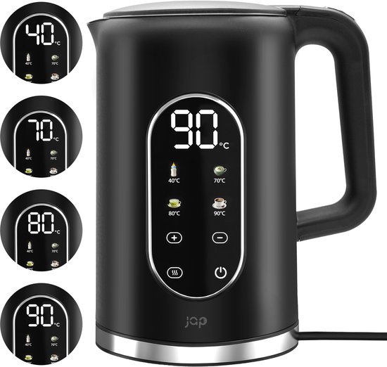 JAP Appliances Aquanova - Waterkoker (1.7 liter) met temperatuurregeling - Warmhoudfunctie - 40°C voor babyvoeding - Zwart
