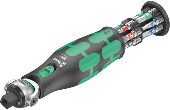 Tournevis cliquet Wera Zyklop Pocket 1 avec 6 embouts, noir avec motif vert.