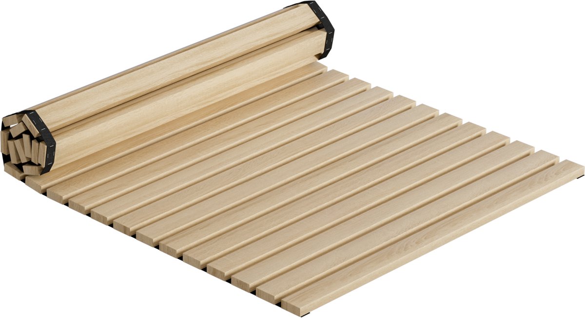 Aufun Cederhout Lattenbodem - 90x200cm - 23 Latten - Oprolbare Opvouwbare Bodem - met Zwarte Elastische Band