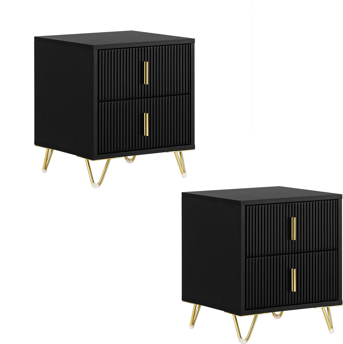 SoBuy 2-delige Nachtkastje met 2 Schuifladen - Bijzettafel - Sofa Bijzettafel - Salontafel - Slaapkamertafel - Bedtafel met 2 Lade voor Woonkamer, Slaapkamer, Kantoor, Zwart, 40x40x47cm, FBT115-SCHx2