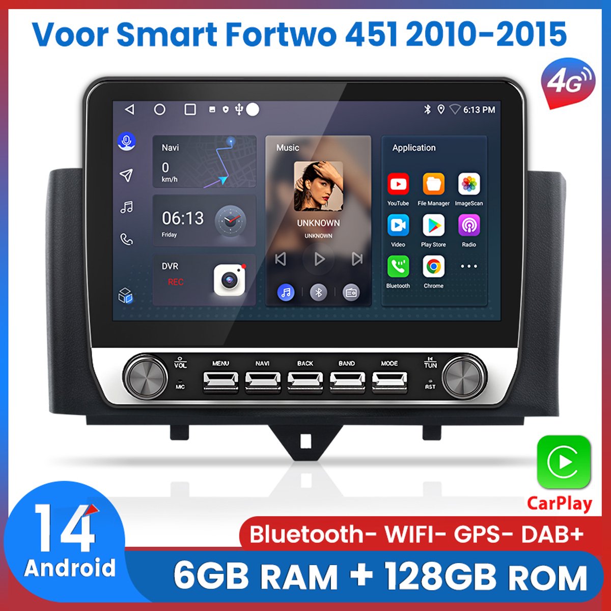 Awesafe 10.1" 6GB+128GB Autoradio - Geschikt Voor Mercedes Benz Smart Fortwo 2010 t/m 2015 - Draadloze Carplay Android Auto - Touchscreen - GPS Navigatie 4G WiFi - Bluetooth Radio - 8 Kern V1PRO - 2010 2011 2012 2013 2014 2015