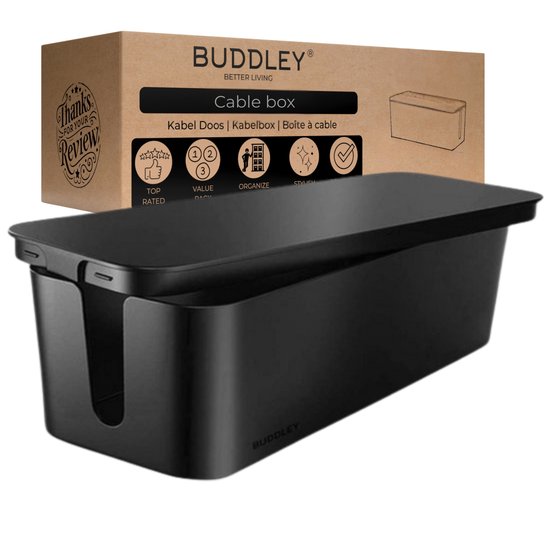 BUDDLEY Kabelbox XL - Kabeldoos voor stekkerdoos - Zwart - 40 x 15
