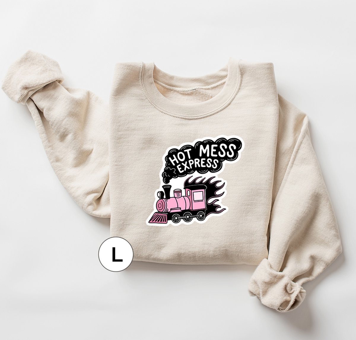 Beige Oversized Sweater - Voor Vrouwen - Hot Mess Express - Comfortabele Trendy Trui - Maat Large