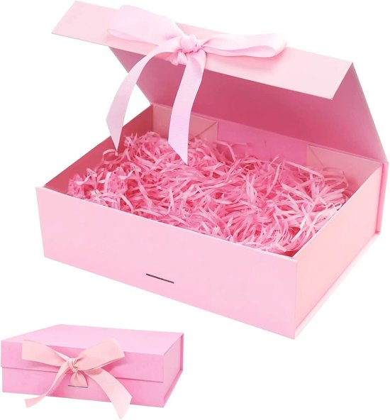 Verpackungswelt Geschenkdoos met deksel, 31 x 22 x 10 cm, geschenkdoos met magneetsluiting en elegante strik, perfect voor verjaardag, bruiloft, geboorte, geschenkverpakking in zwart