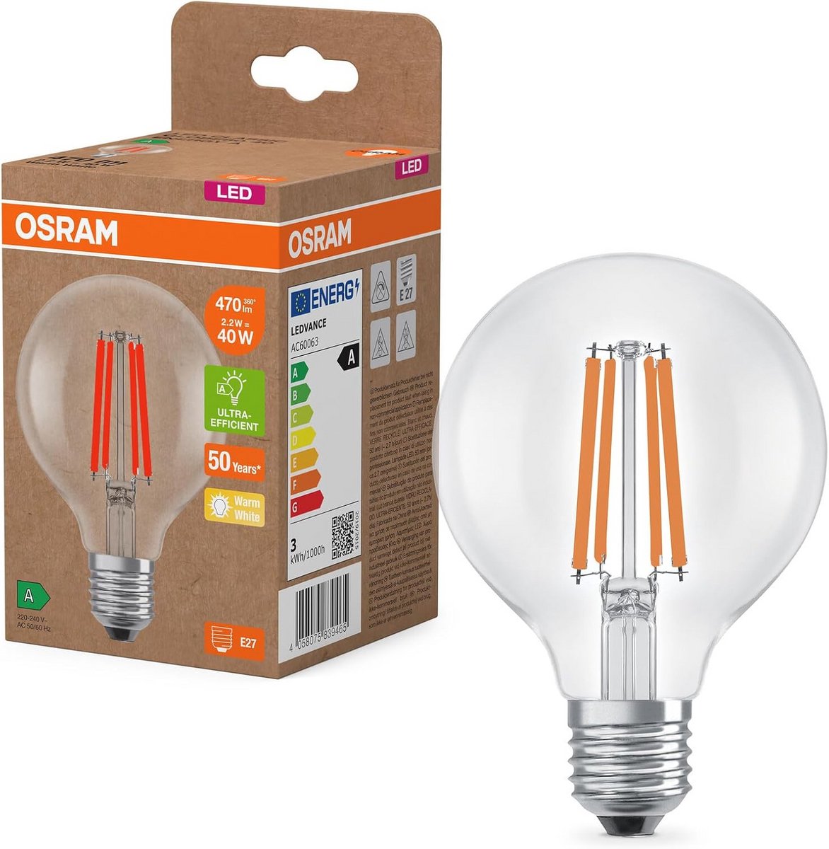 Decoratieve LED Gloeilamp E27 Diner Grote Bol Vorm Warm Wit Licht