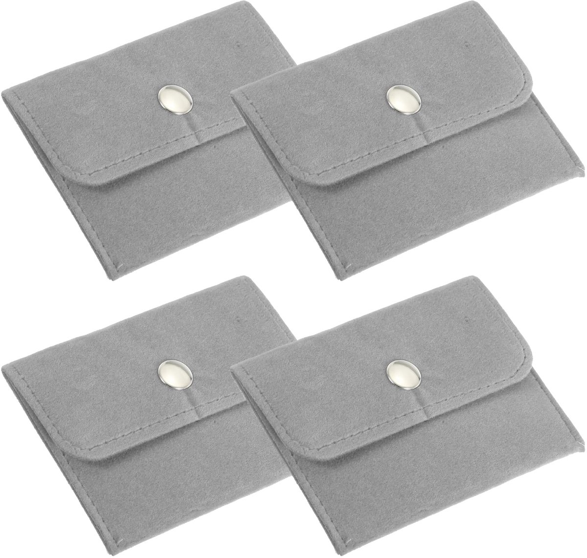 4x7,5 cm sieradenzakje, 4 stuks fluwelen zakjes met drukknop draagbare opbergtas voor oorbellen, armbanden, kettingen, ringen, horloge, grijs
