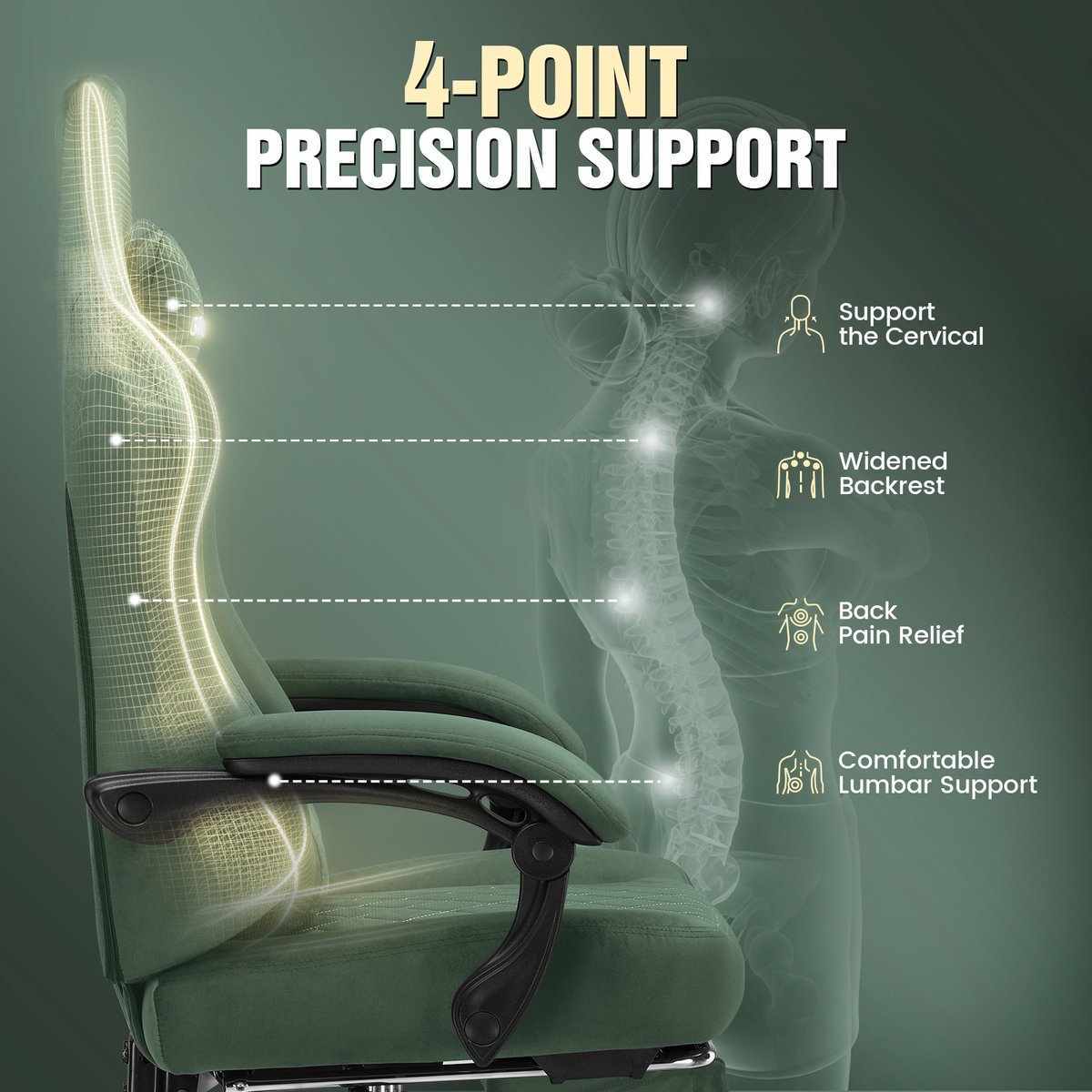 Gamingstoel, stof, gamestoel, ergonomisch, bureau, pc-stoel, - afbeelding 3