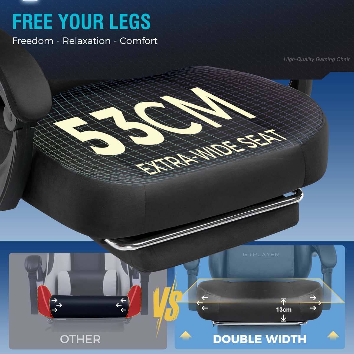 GTPLAYER Gamingstoel met 160° Verstelbare Rug en Voetensteun - afbeelding 2