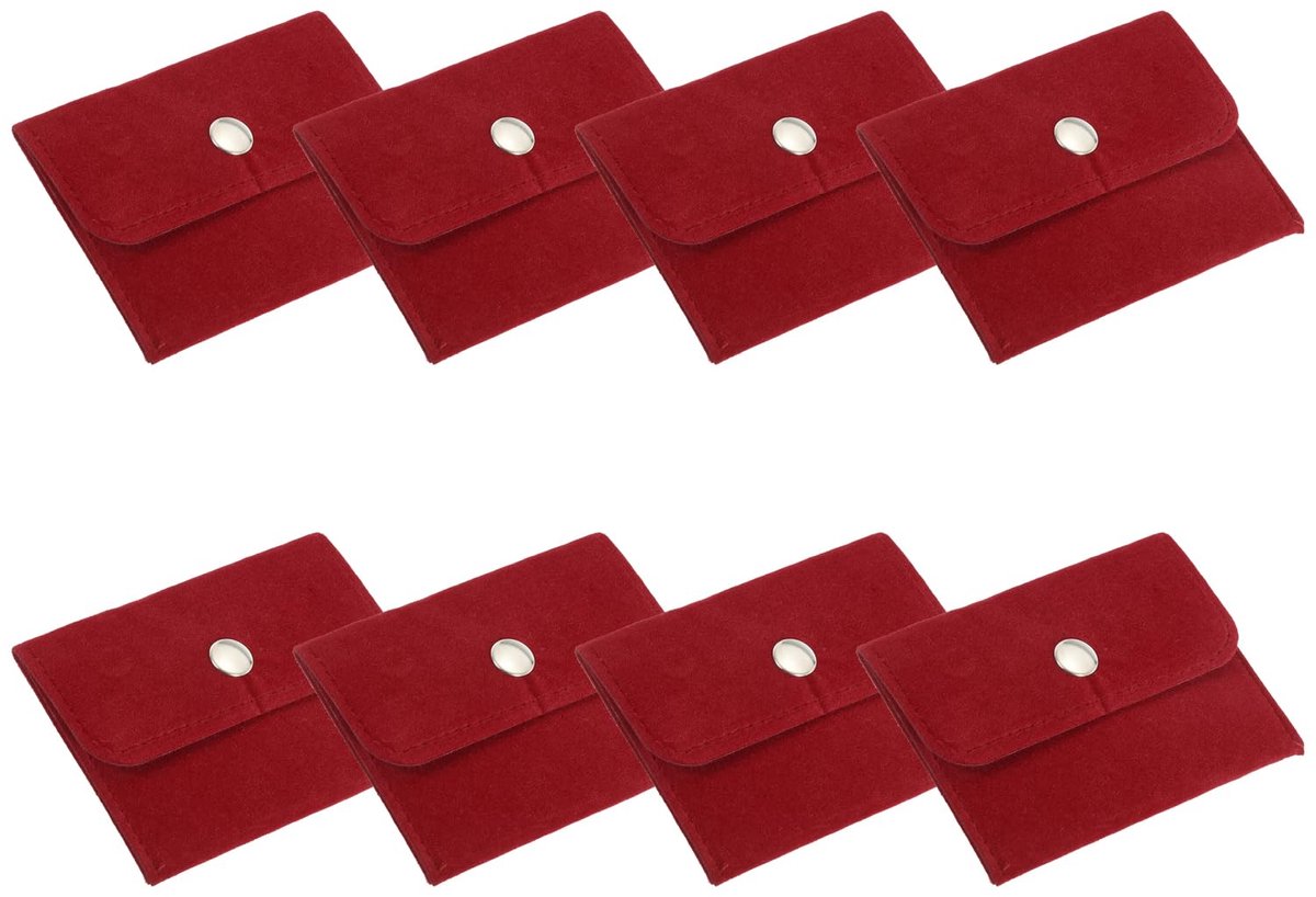 10x7,5 cm sieradenzakje, 8 stuks fluwelen zakjes met drukknop, draagbare opbergtas voor oorbellen, armbanden, kettingen, ringen, horloge, rood