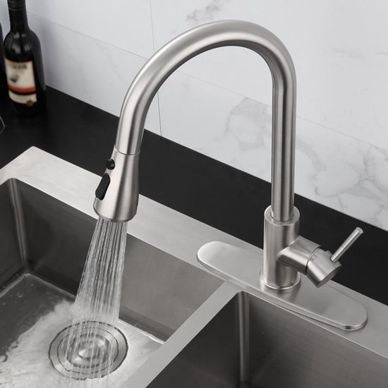 360° Roterende Omklapbare Keukenkraan, Keukenmengkraan Warm Koud Water Kranen 304 Roestvrij Staal Met Demonteerbare Draaier Zwart Eu Model