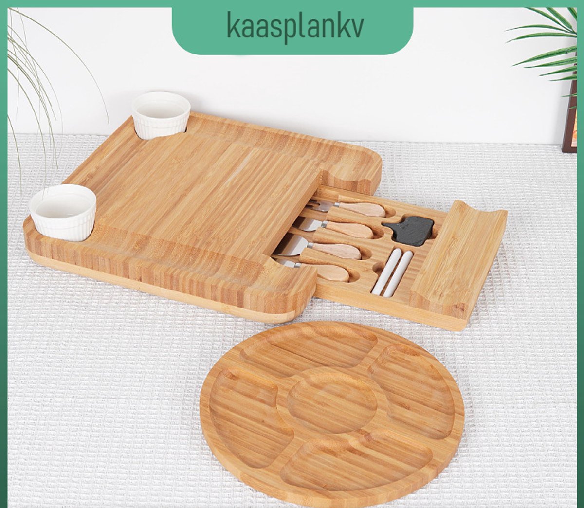 Charcuterieplank - Bamboe kaasplank en messenset