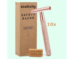 Ecotivity Safety Razor Scheermesjes voor Vrouwen met 10 Double Edge Scheermesjes - Dubbelzijdig klassiek Scheermes - Pastle Purple - Rose Goud - Zero Waste Scheermesje Veiligheidsscheermes