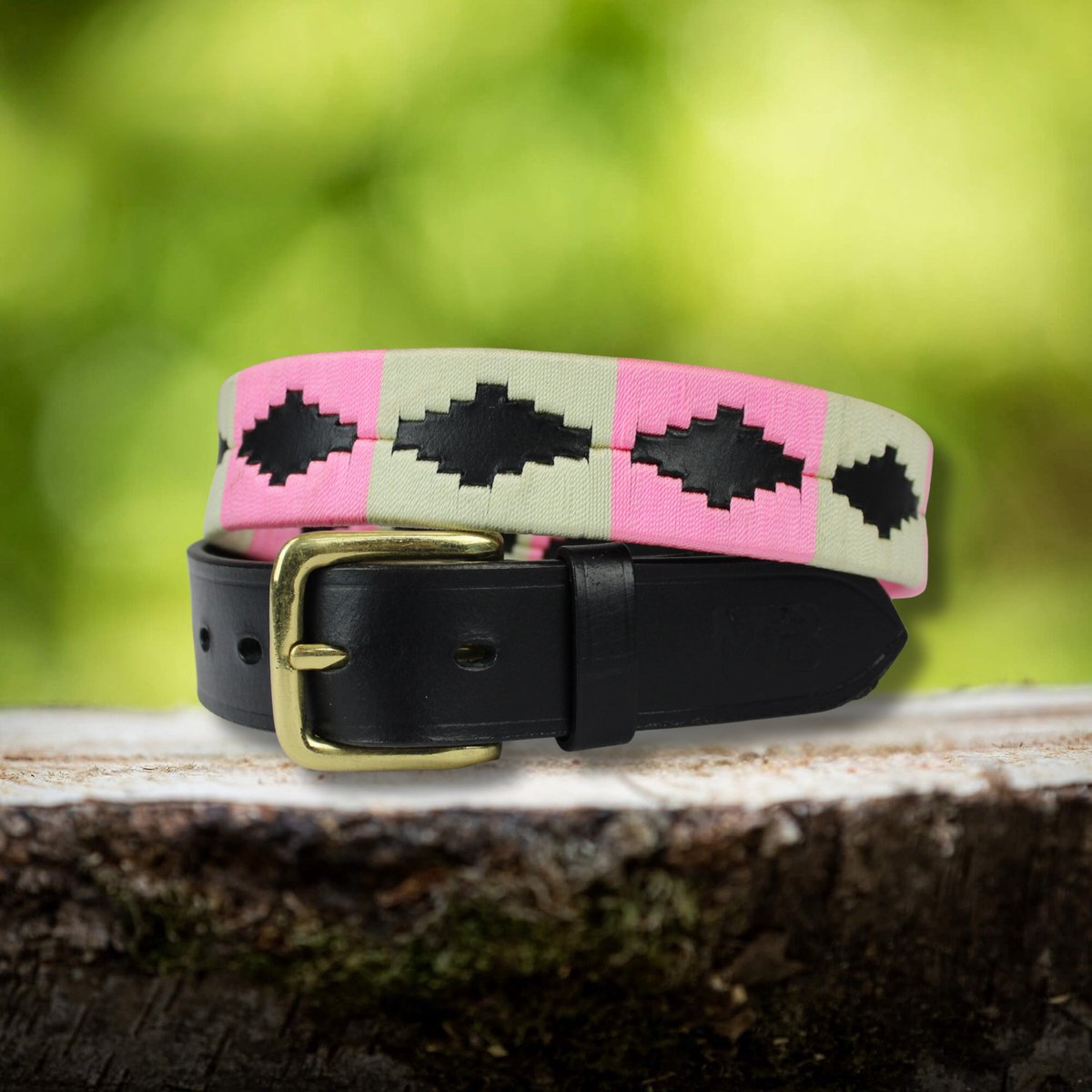 Leren Polo Riem – Blush Bloom Roze Wit – 100 Percent Echt Leer – Hoogwaardige Dames en Heren Riem – MTB Equestrian – Maat 95 cm