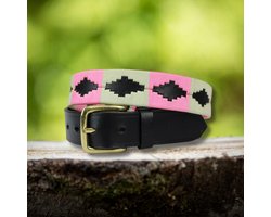 Leren Polo Riem – Blush Bloom Roze Wit – 100 Percent Echt Leer – Hoogwaardige Dames en Heren Riem – MTB Equestrian – Maat 95 cm