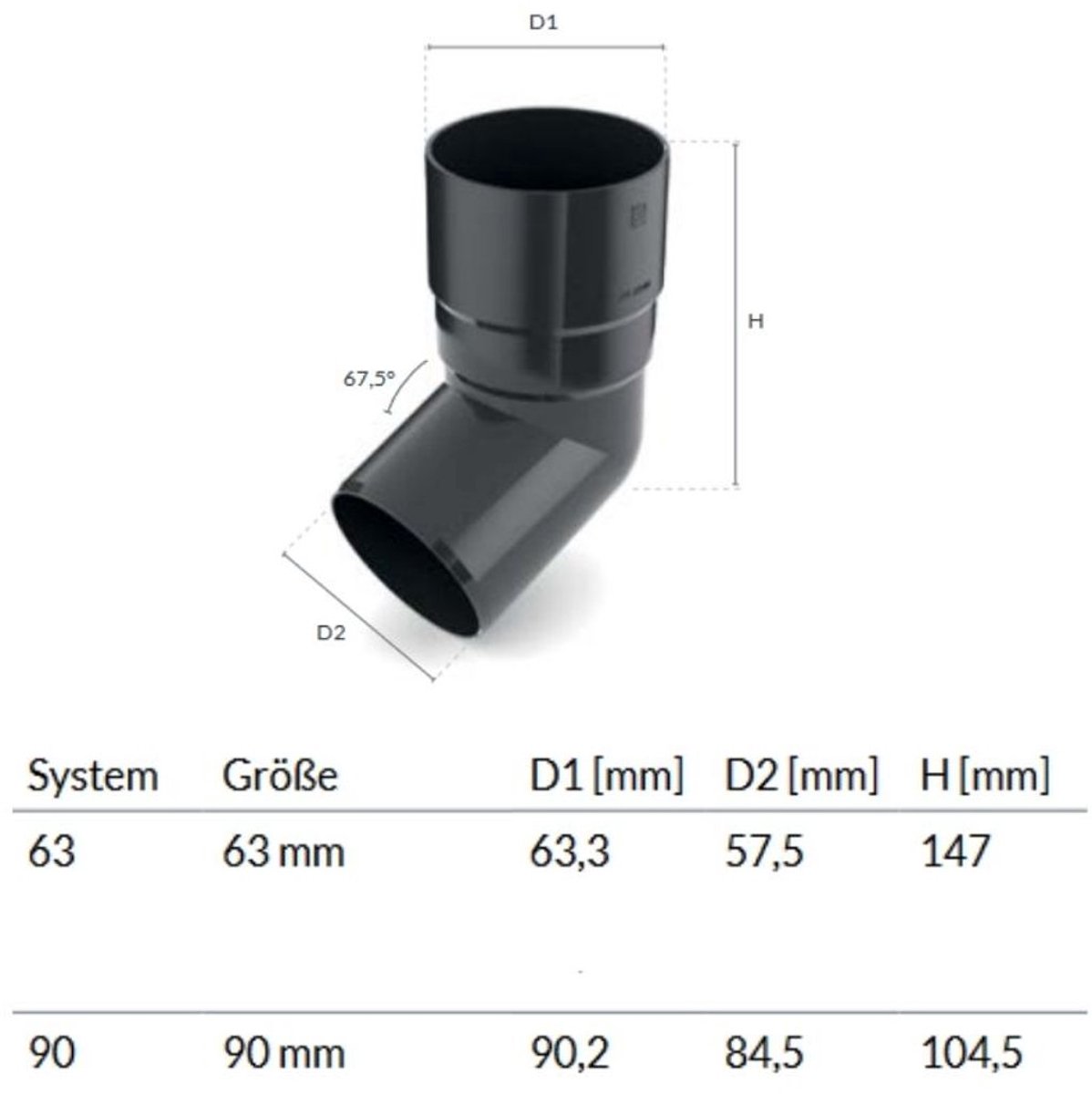 Bocht 67,5° grafiet Systeem 63