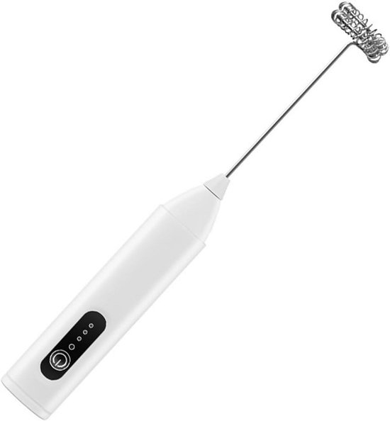 DEWIN Melkopschuimer Elektrische Staaf, Oplaadbare Elektrische Koffieschuimer met 2 Whisks Snelheid Verstelbare Drankmixer voor Koffie Cappuccino Latte Warm (Kleur: Wit