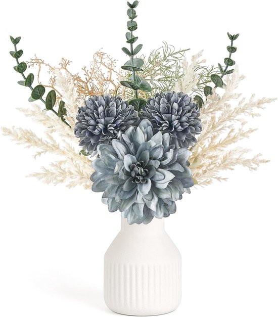 Kunstbloemen in Moderne Keramische Vaas - Blauw Zijden Bloemen voor Woonkamer en Eettafel