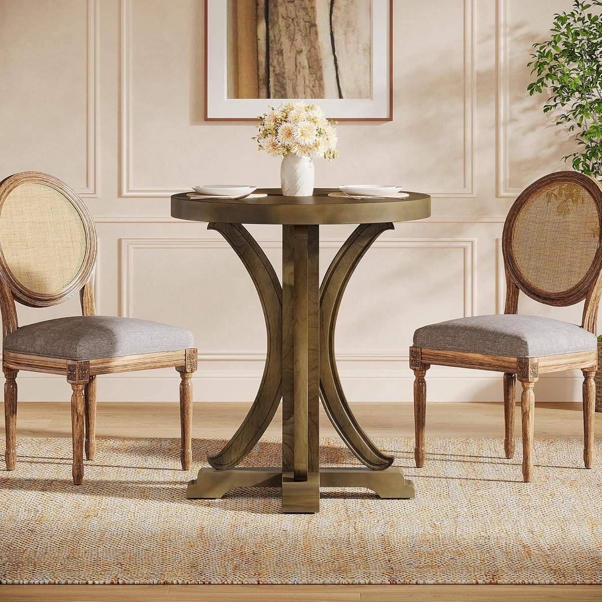 Tribesigns Massief Ronde Eettafel - 60 cm Kleine Keukentafel met Massief houten poten - 30 X 30 X 76 cm - Eetkamertafel Voor 2-4 Personen - Modern Eettafel - Bruin