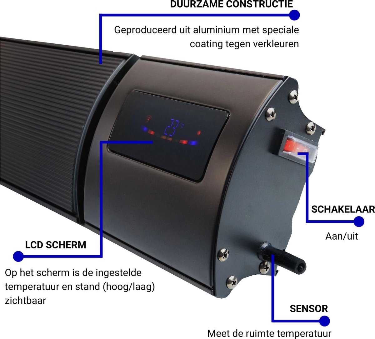 VH Terrasverwarmer - 2400 watt met wifi en app - Smart HeatBar Infrarood straler - Voor binnen en buiten - Serre verwarming - IP44 - Geen zichtbaar licht – foto 4