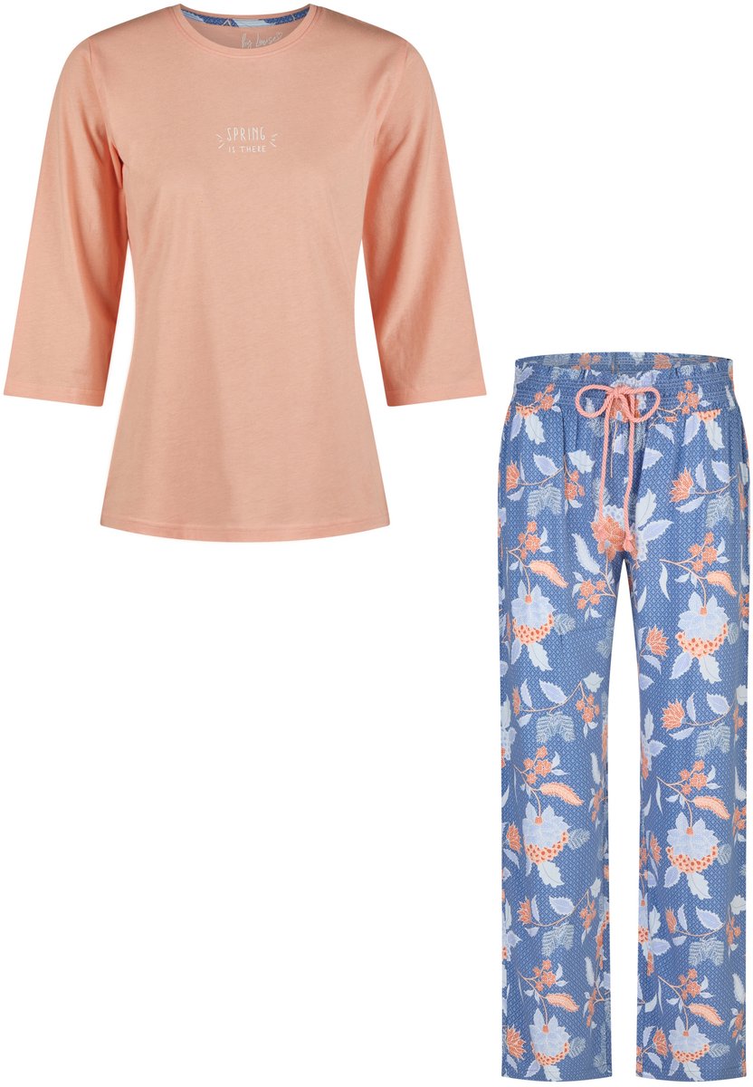 By Louise Dames Pyjama Set Lang Oranje/Blauw Gebloemd