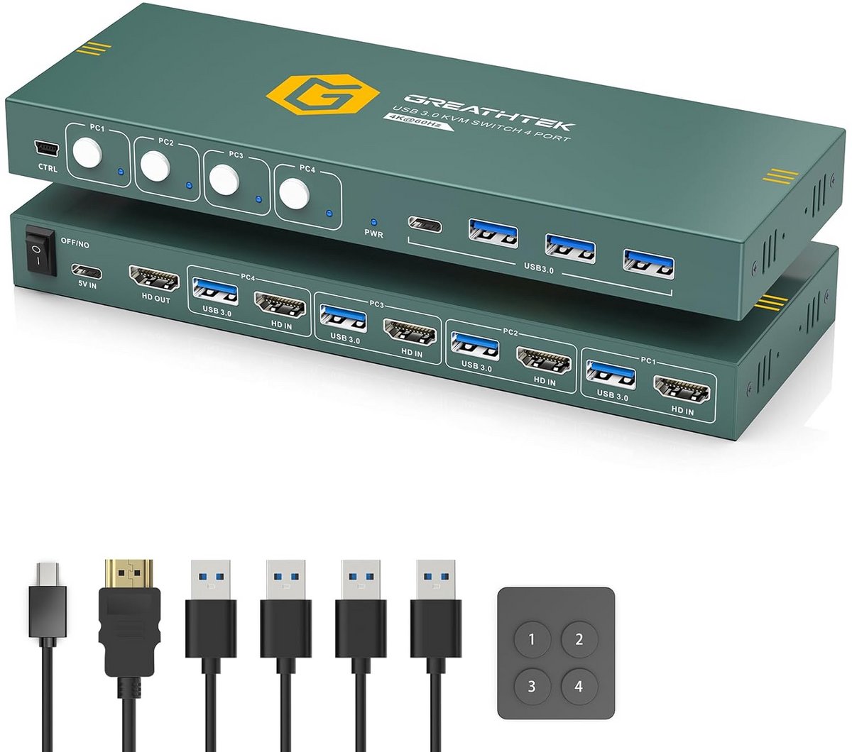 KVM Switch HDMI 4 Poorten USB 3.0 Hub voor 4 Computers en 1 Monitor - 4K@60Hz