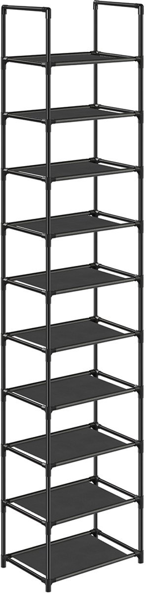 Schoenenrek 33 x 33 x 173 cm zwart schoenenopbergoplossing opbergrek met 10 open opbergvakken efficiënt ruimtebenutting stevig metalen frame geschikt voor hal en slaapkamer