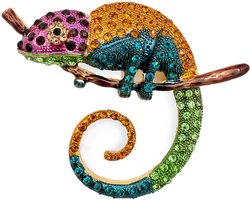 Winkrs - Broche/pendentif Caméléon Frappant avec Strass Coloré – 7,3 x 6,2 cm
