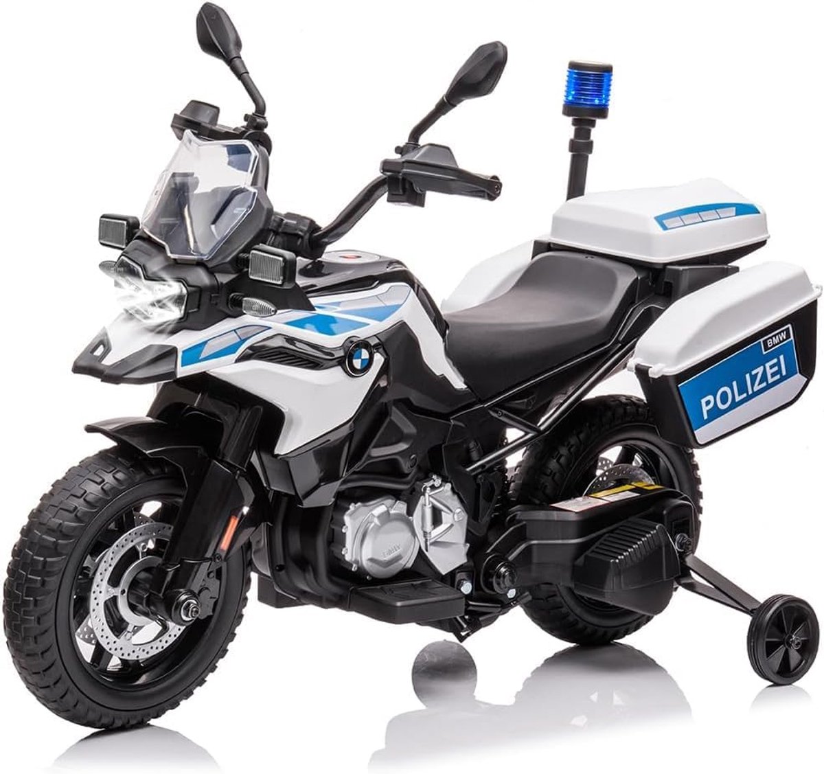 Motor voor kinderen – 12V 7Ah – Officieel gelicentieerd – 2 snelheden (3–7 km/u), EVA-banden, LED zwaailichten & koplampen, vering, zijtassen – Jongens & meisjes