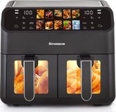 Digitale Airfryer XXL 9L Sinaopus 901 – Heteluchtfriteuse met Dubbele Mand en DualMand Onafhankelijke Snelle Opwarming – Voor Gezinnen – 10 Programma’s – Kijkvenster – Makkelijk te Reinigen – Capaciteit voor 5 Personen