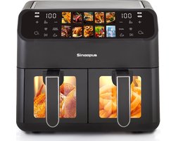 Digitale Airfryer XXL 9L Sinaopus 901 – Heteluchtfriteuse met Dubbele Mand en DualMand Onafhankelijke Snelle Opwarming – Voor Gezinnen – 10 Programma’s – Kijkvenster – Makkelijk te Reinigen – Capaciteit voor 5 Personen