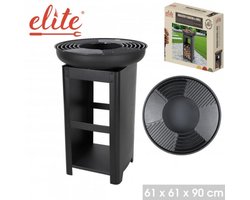 ELITE – Vuurschaal BBQ met plancha ring en houtopslag – Ø61 x H90 cm – Houtskool & hout barbecue – Buitenkeuken
