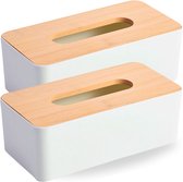 BUDDLEY Tissue Box SET (2x) - Tissuehouder - Tissue Houders - Tissue Box Houder - Tissuebox - Hout - Tissuebox Houder - Tissue Houder - Tissue Dispenser - Tissue Doos - Bamboe Deksel - Tissuedoos - Tissue Dispenser - Servetten Dispenser - Hout - Wit