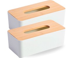 BUDDLEY Tissue Box SET (2x) - Tissuehouder - Tissue Houders - Tissue Box Houder - Tissuebox - Hout - Tissuebox Houder - Tissue Houder - Tissue Dispenser - Tissue Doos - Bamboe Deksel - Tissuedoos - Tissue Dispenser - Servetten Dispenser - Hout - Wit